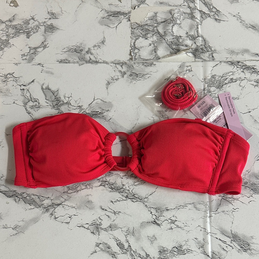 Wild Fable Women’s Ring-Front Bikini Top — Red Bralette Ribbed Textured Size S